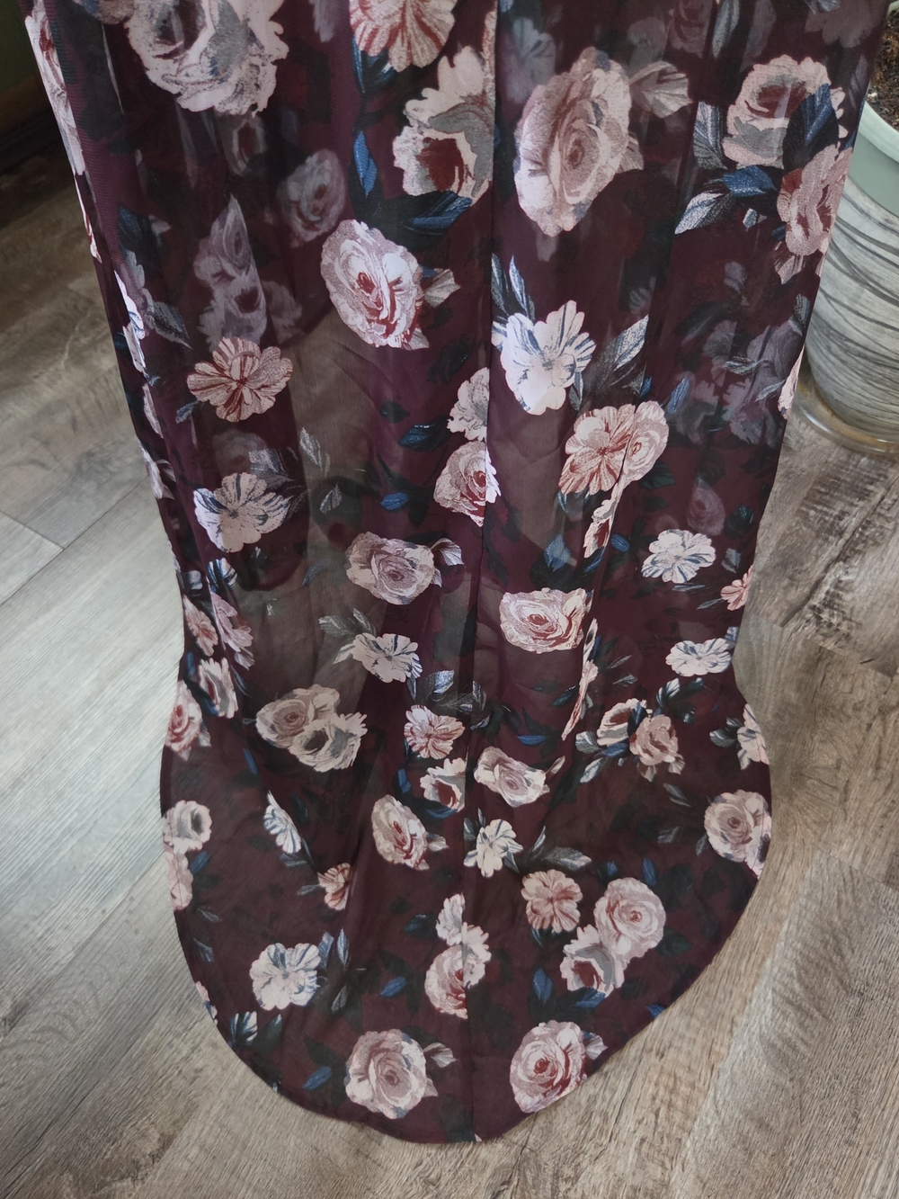 Plus Sheer Burgundy Chiffon Floral Maxi High-Low Fall Floral Dress 0X - Picture 7 of 13